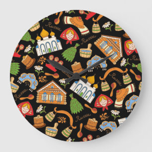 Russische symbolen: gekleurd  patroon. grote klok