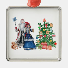 Russische vader Frost en Snegurochka Kerstmis Metalen Ornament