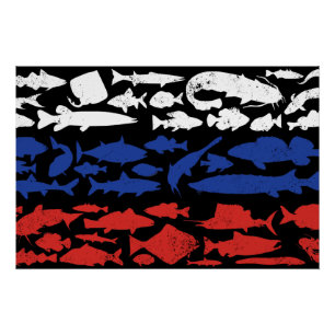 Russische vlag gemaakt van vis - Gevist ontwerp vo Perfect Poster