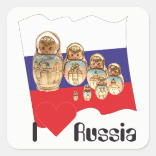 Russland - Rusland Babuschka Matrjoschka Aufkleber Vierkante Sticker