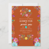 Rust & Aqua Floral Mexican Fiesta Wedding Kaart (Voorkant)