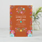 Rust & Aqua Floral Mexican Fiesta Wedding Kaart (Staand voorkant)