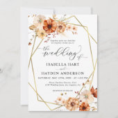 Rust Beige Bloemen Goud Lijst bruiloft Kaart (Voorkant)
