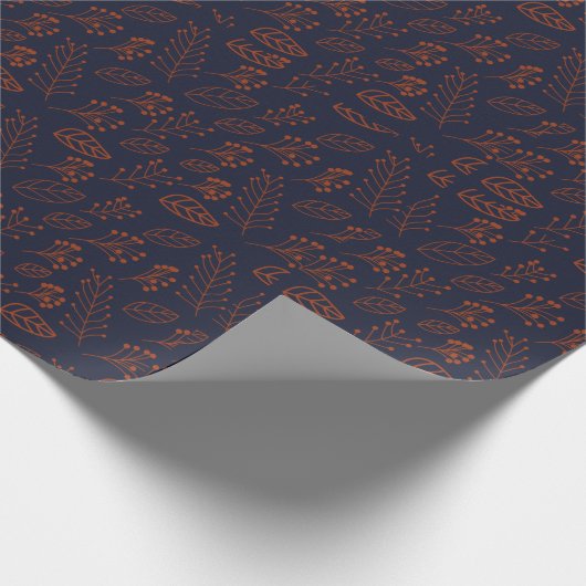Rust bladeren en takken op donkerblauw B Cadeaupapier (Hoek)