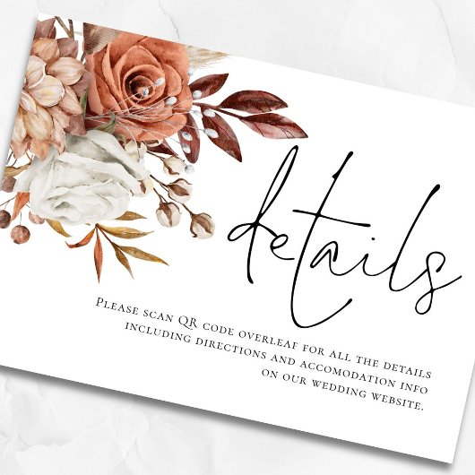 Rust Bloemen Script QR Code Trouwdetails Informatiekaartje