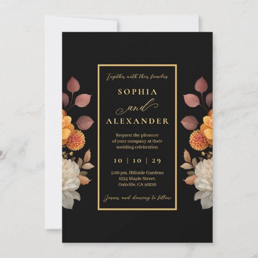 Rust & Bloom Herfst Bloemen Ingelijste bruiloft Kaart (Voorkant)