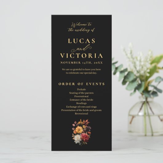 Rust & Bloom Moody Herfst Bloemen Trouwprogramma (Staand voorkant)