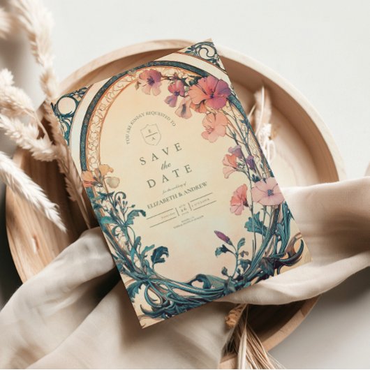 Rust Blue Bloom bruiloft Save The Date