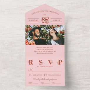 Rust & Blush Floral Ampersand Photo Wedding All In One Uitnodiging
