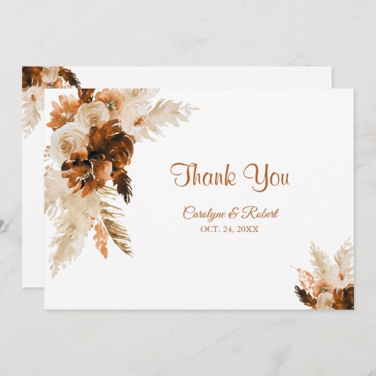 Rust Bohemian en Pampas Grass Wedding Bedankkaart (Voorkant / Achterkant)