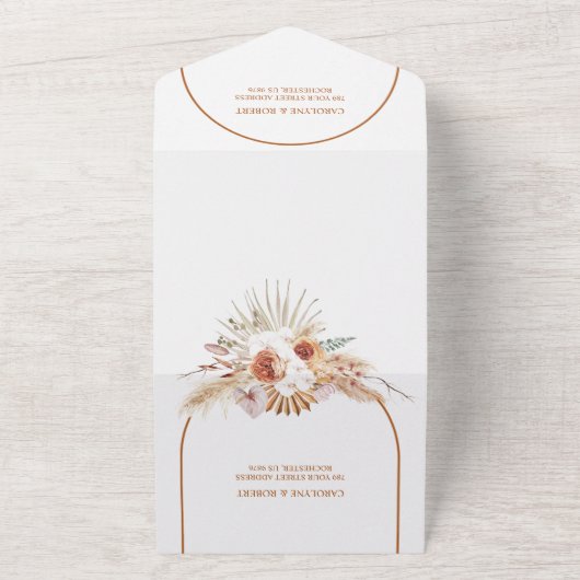 Rust Boho en Pampas Grass Wedding All In One Uitnodiging (Buitenkant)