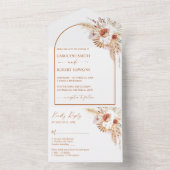 Rust Boho en Pampas Grass Wedding All In One Uitnodiging (Binnen)