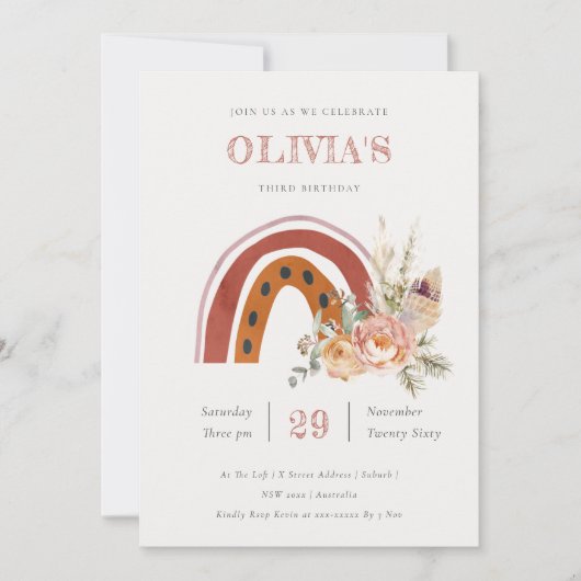 Rust Boho Floral Rainbow Elke zondag Nodig Bedankkaart (Voorkant)