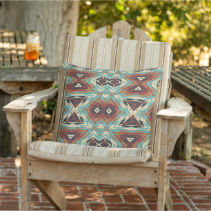 Rust Brown Aqua Blue Terracotta Red Tribal Kunst Buitenkussen