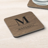 Rust Bruin Hout Serif Monogram Naam Bier Onderzetter (Linkerzijde)
