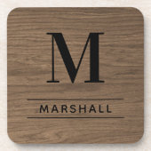 Rust Bruin Hout Serif Monogram Naam Bier Onderzetter (Voorkant)