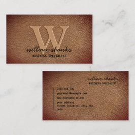 Rust bruin leer gouden monogram script stijlvol visitekaartje