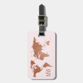 Rust Copper en Roos Gold Pink Wereldkaart Reizen Bagagelabel (Voorkant verticaal)