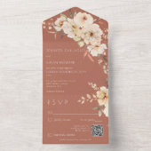 Rust  Cream Floral QR Code All In One Uitnodiging (Binnen)