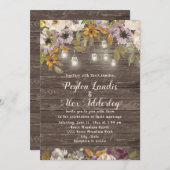 Rust Cream Floral Wood String Lights Wedding Kaart (Voorkant / Achterkant)