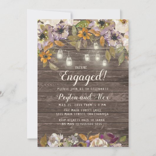 Rust Cream Paarse Floral String Lights Wood Kaart (Voorkant)