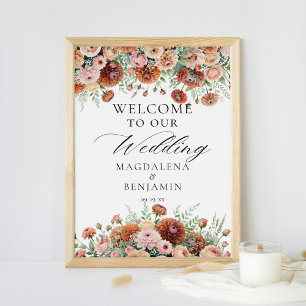 Rust Dahlia Flowers Sage Herfst Kalligrafie Welkom Poster