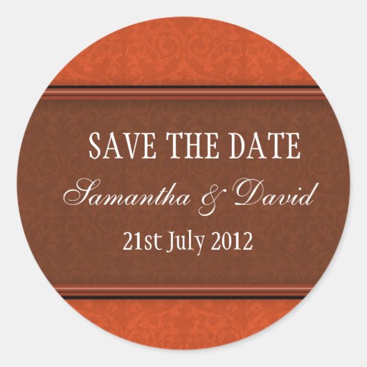 Rust Damask Monogram Wedding Sticker (Voorkant)