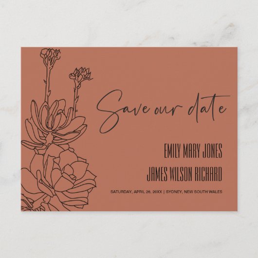 RUST DESERT CACTI SUCCULENT SKETCH BEWAREN DE DATU AANKONDIGINGSKAART (Voorkant)
