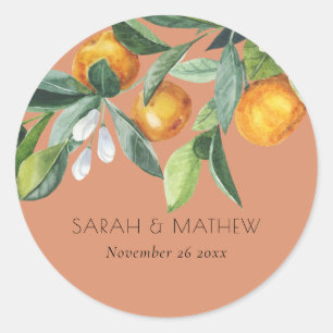 Rust Elegant Citrus Oranje Botanical Boho Wedding Ronde Sticker
