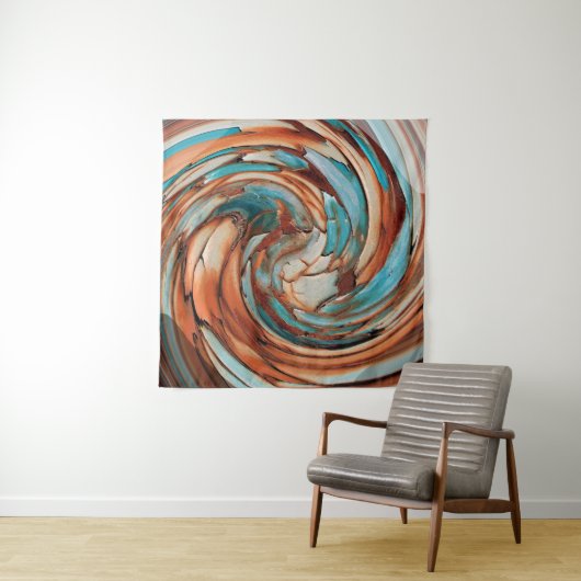 Rust en Blauw Abstracte Dolfijn Swirl Wandkleed (In situ)