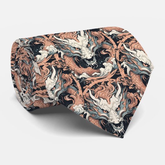Rust en Jade gekleurde Chinese Draak Stropdas (Opgerold)