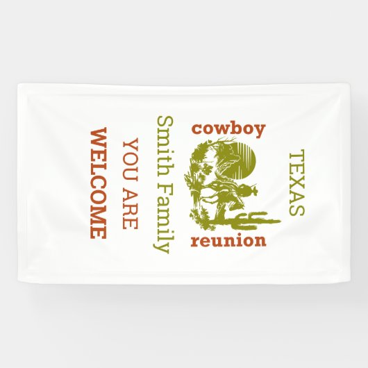 Rust en olijfgroene cowboy cactus boom reünie spandoek (Horizontaal)