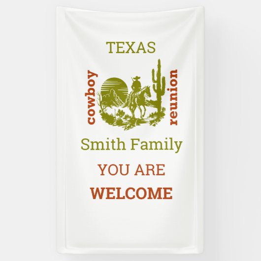 Rust en olijfgroene cowboy cactus boom reünie spandoek (Verticaal)