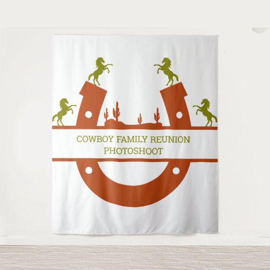 Rust en olijfgroene cowboy cactus boom reünie wandkleed (Voorkant)