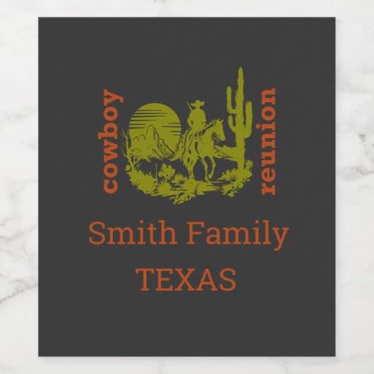 Rust en olijfgroene cowboy cactus boom reünie wijn etiket (Enkel label)