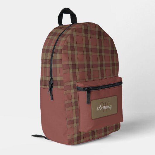 Rust en Tan Plaid Patroon - Gepersonaliseerd Bedrukte Rugzak (Achterkant Hoek Links)