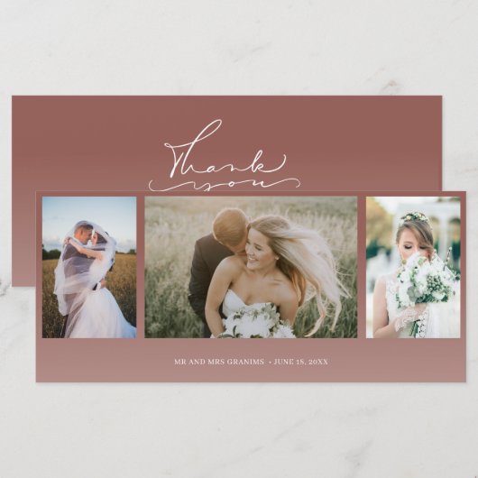 Rust Fall Photo Collage Wedding Thank You Card (Voorkant / Achterkant)