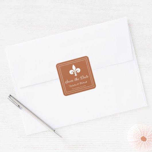 Rust Fleur de Lis Save the Date Stickers (Envelop)