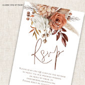 Rust Floral Brown Script QR Code Mariage carte RSV