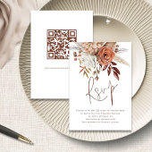 Rust Floral Brown Script QR Code Mariage carte RSV