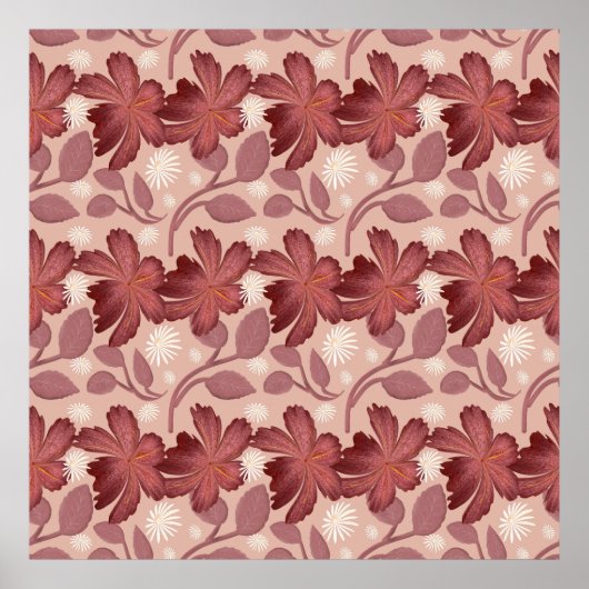 Rust Floral Seamless Pattern Large Flowers Minimal Poster (Voorkant)
