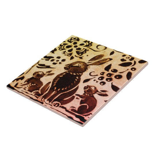 Rust Gold Brown Rabbit Floral Autumn Leaves Batik Tegeltje (Zijkant)