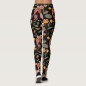 Rust Gold en groene bloemen en vogels op zwarte Le Leggings (Achterkant)