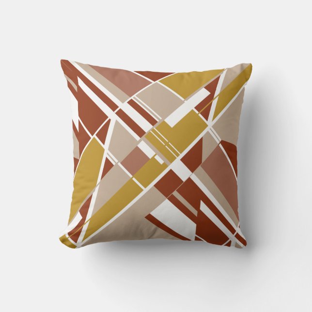 Rust Goud Tan Witte Diagonaal Crisscross Abstract Kussen (Voorkant)