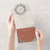 Rust & Groene Eucalyptus Modern No Dinner All In One Uitnodiging (Afscheurbaar)