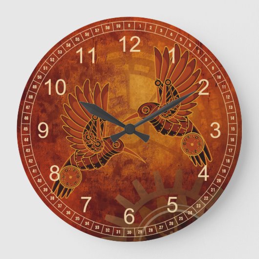 Rust Hummingvogels Steampunk Wall klok (Voorkant)