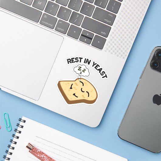 Rust in gist Grappige broodpuns Sticker (Laptop met iPhone)