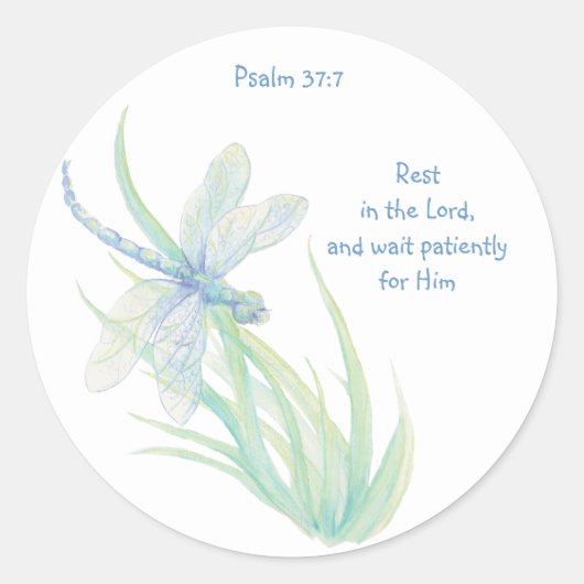 Rust in Lord Scripture Dragonfly Blue, Green Ronde Sticker (Voorkant)
