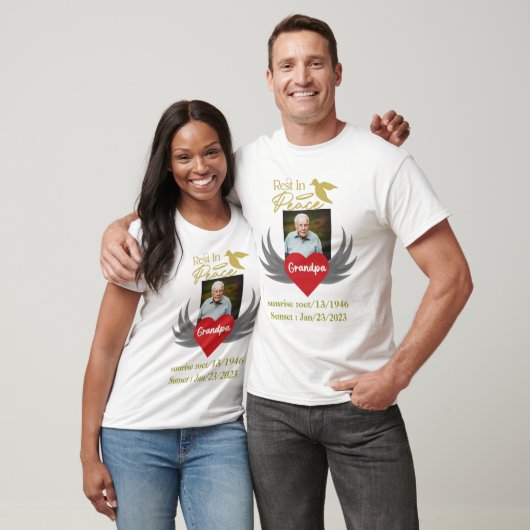 Rust in vrede, begrafenis aangepaste foto, liefdev t-shirt (Unisex)