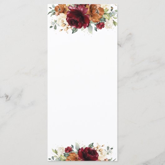 Rust Ivory Bourgogne Floral Menu Mariage (Dos)